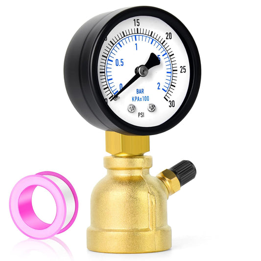 MEANLIN MEASURE 0-30Psi Forged Brass Air Test Pressure gauges, 3/4" FNPT Connection, 2" Double Graduated, Bell Shape Body Assembly, -3-2-3% Accuracy