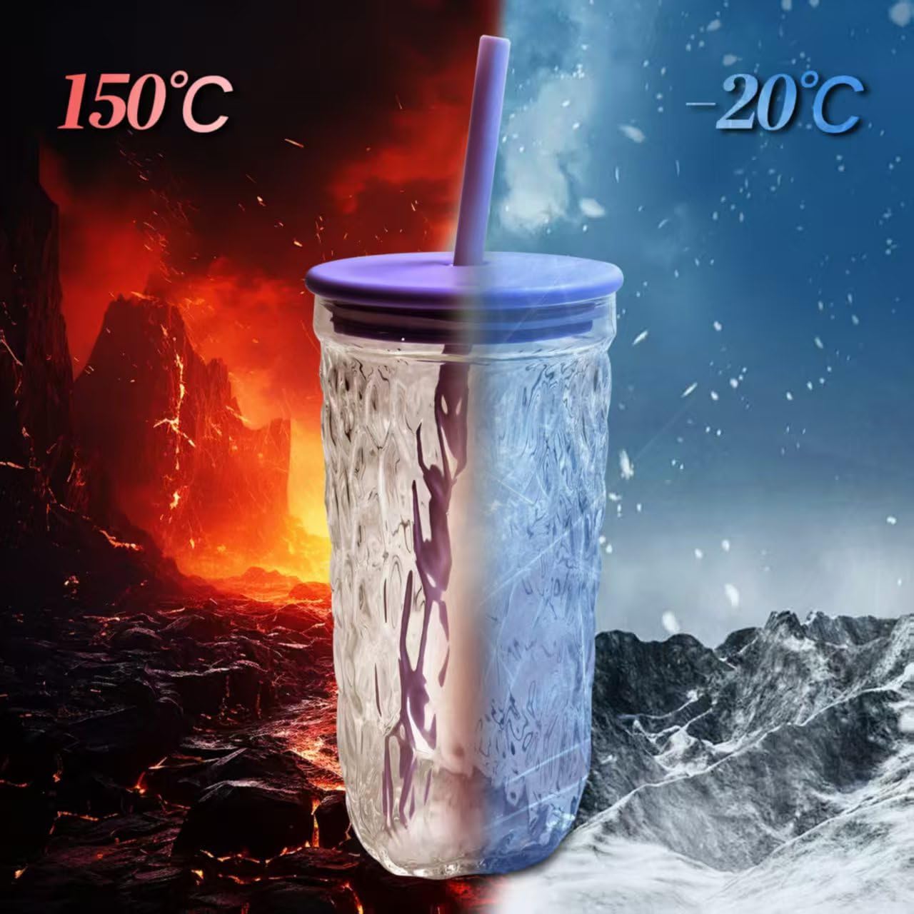 Bark Texture Glass Tumbler with Lid and Straw, Reusable Glass Cup for Coffee, Juice, Water, Tea, Smoothies, Heat Resistant, Dishwasher & Microwave Safe –16 oz Aesthetic Iced Coffee cup