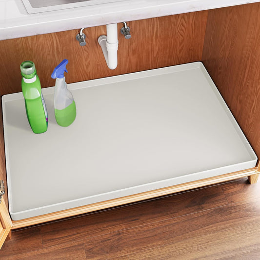 FLATO Waterproof Under Sink Mat 22" x 19" Shelf Liner for Kitchen and Bathroom, Cabinet Protector, Organizers and Storage, Flexible Silicone Drip Tray