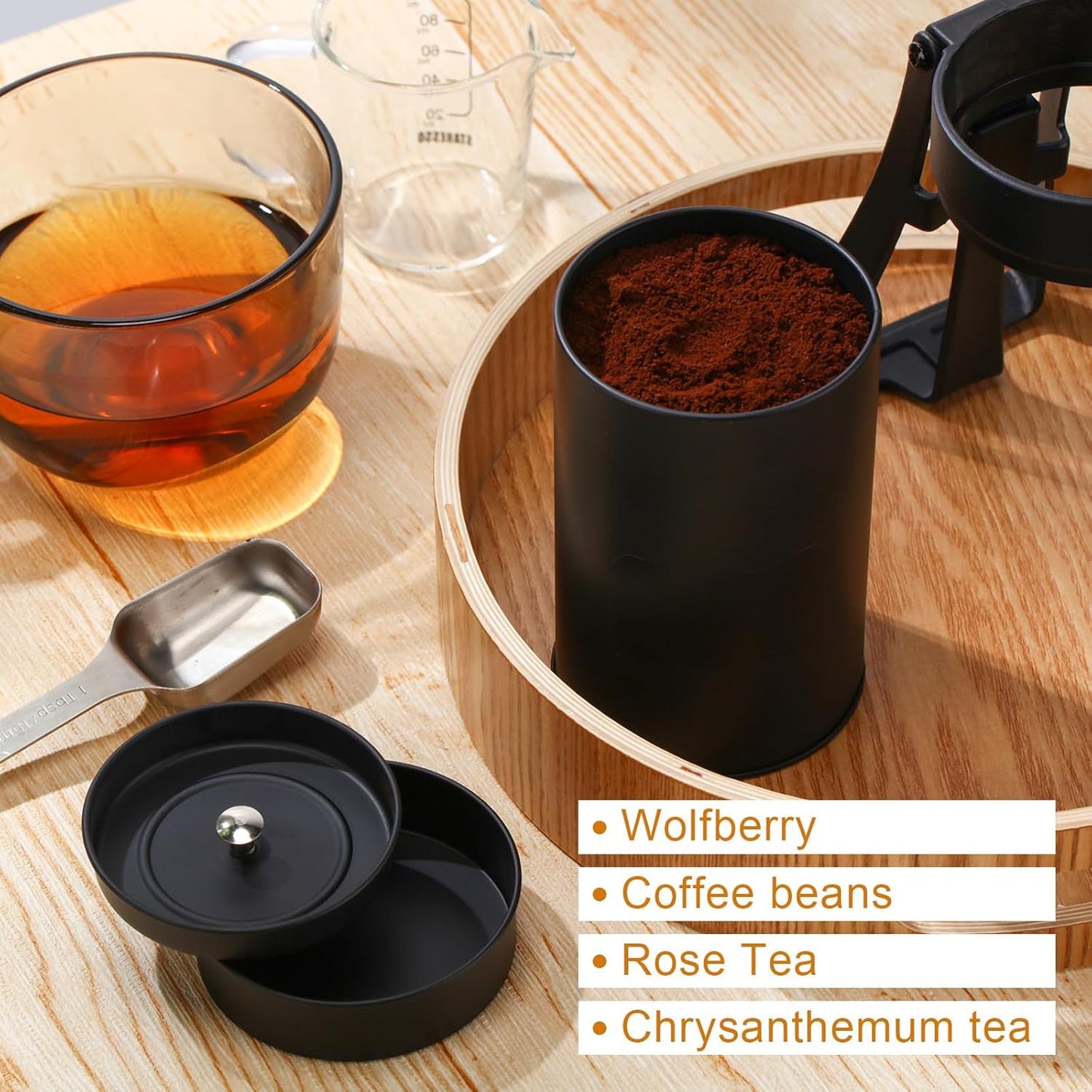 Tanlade 3 Pcs Tea Tin Canister Metal Round Can with Airtight Lid Double Sealed Tea Tin Canisters, with 1 Erasable Chalk Marker and 16 Stickers for Loose Leaf Coffee Sugar, 16 oz