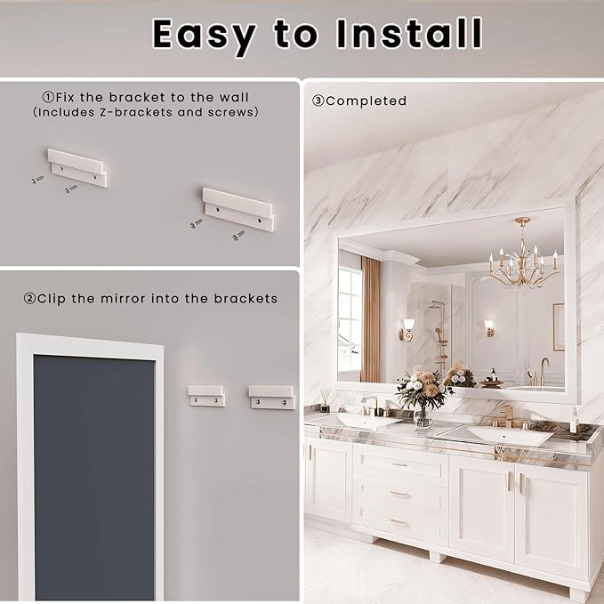 Amorho Bathroom Mirror, 50x36 Inch White Framed Bathroom Mirrors - Image 7