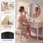 DUMOS 24-Inch Round Wall Mirror, Bathroom Wall Circle Mirror - Image 4