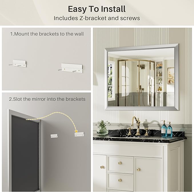 72x36 Inch Brushed Silver Bathroom Mirror - Image 6