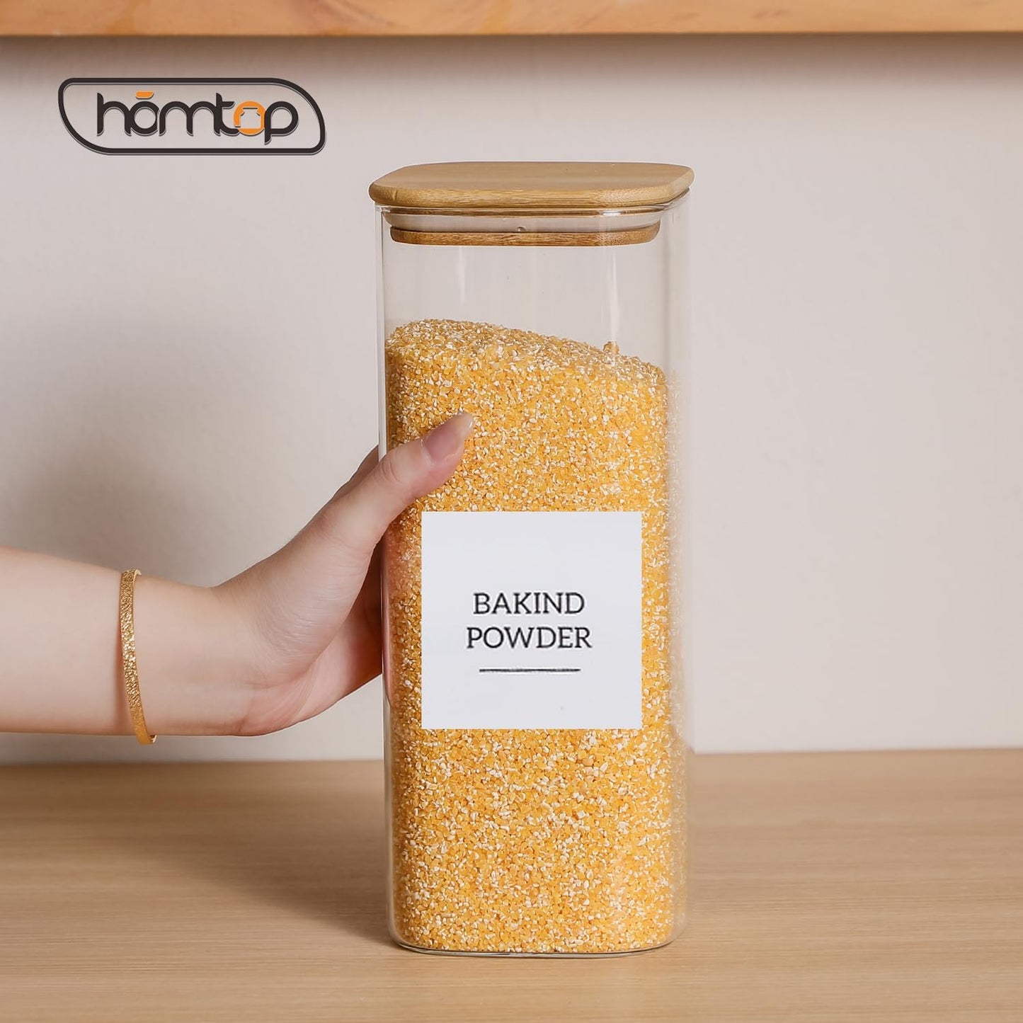 Glass Jars with Bamboo Lids 3 Pack, 61 Oz Airtight Square Storage Container, Clear Kitchen Canisters for Soild food, Nuts/Cookies/Sugar/Pasta