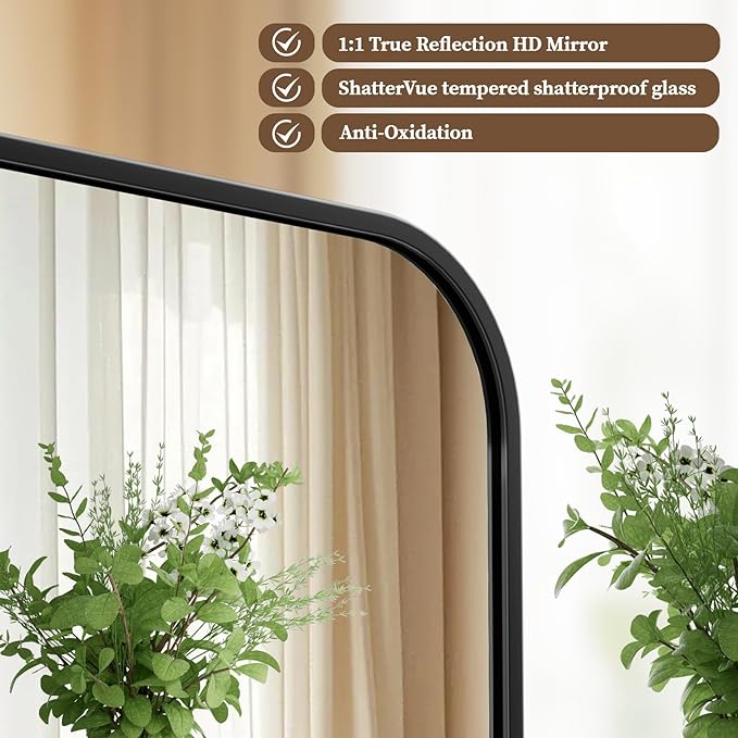 BEAUTYPEAK 30" x 40" Black Metal Frame Rectangle Vanity Mirror - Image 2