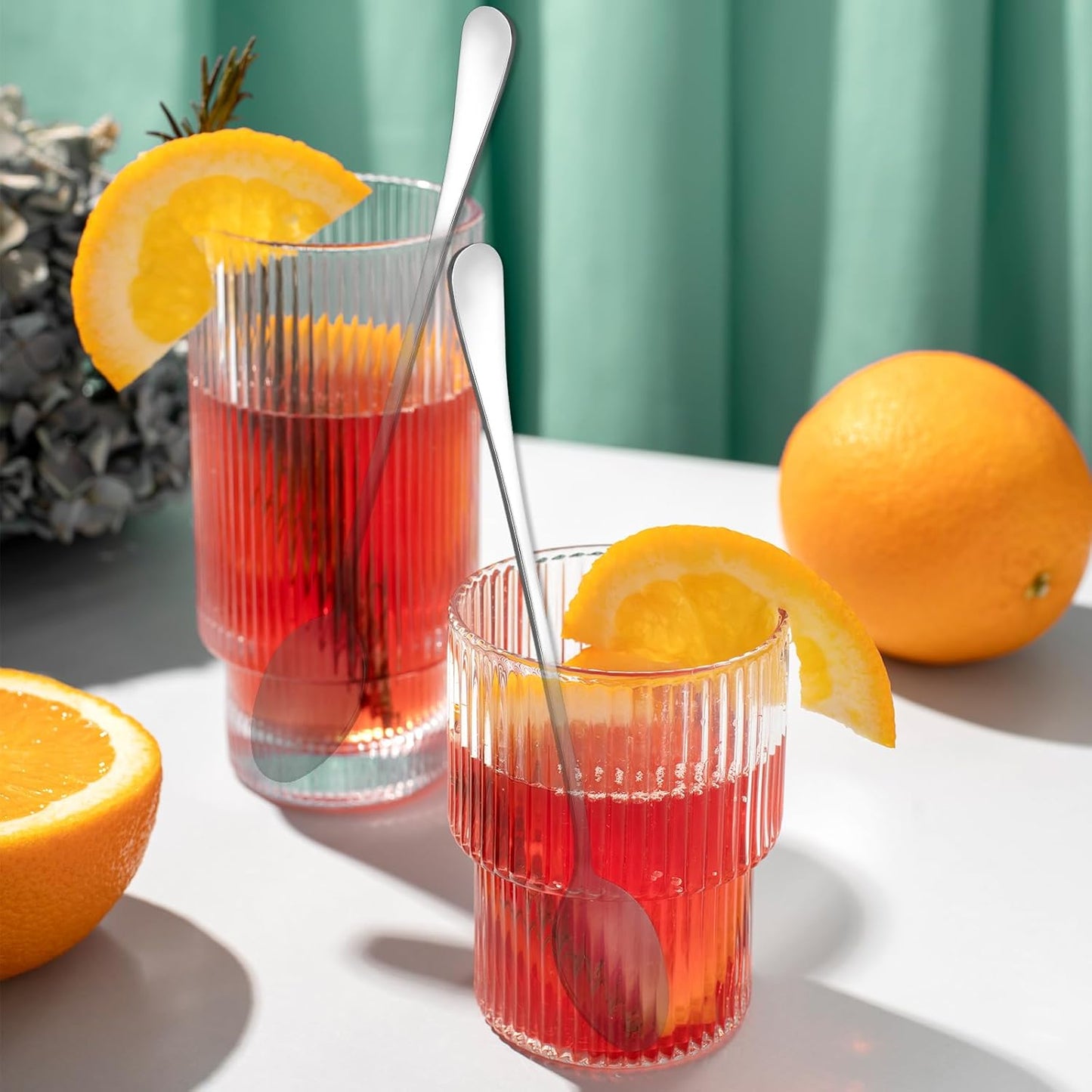 2 PCS Ice Tea Spoons Long Stainless Steel Teaspoons for Stirring Ice Cream Spoons Drink Mixing Spoon Long Silver Coffee Cocktail Mixing Spoon for Dessert Shakes