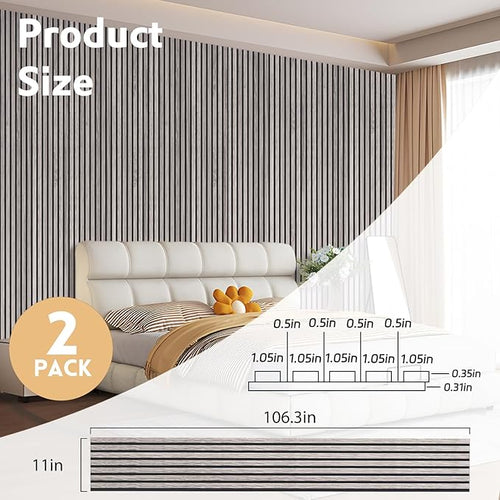 2 Pack Wood Panels for Wall, 106.3" × 11" Wood Slat Acoustic Panels for Wall - Image 2