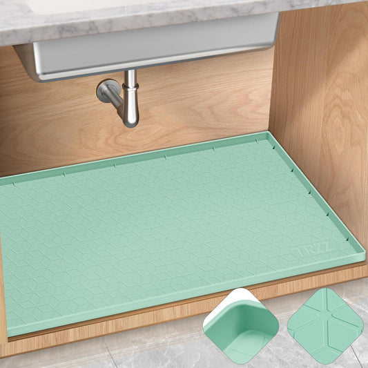TRZZ Silicone Waterproof Under Sink Mat 34" x 22", Drip Tray and Cabinet Liner for Kitchen and Bathroom, Prevents Water Damage and Organizes Cabinets (Mint Green)