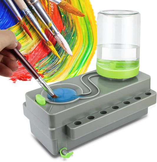Paint Brush Cleaner Upgrade Painting Supplies, Painting Station with Drain, Strengthen Water Recycling Brush Rinser, Paint Brush Cleaner Tool for Acrylic, Watercolor and Water-Based Paints, Grey