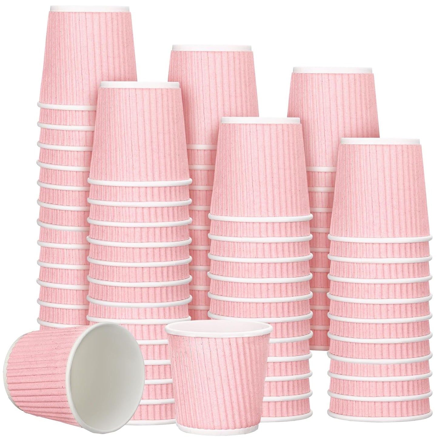 Yaomiao 200 Pcs 4 oz Disposable Espresso Coffee Cups Ripple Corrugated Paper Insulated Hot Cups for Party Cold Drinks Hot Beverage Tea(Pink)