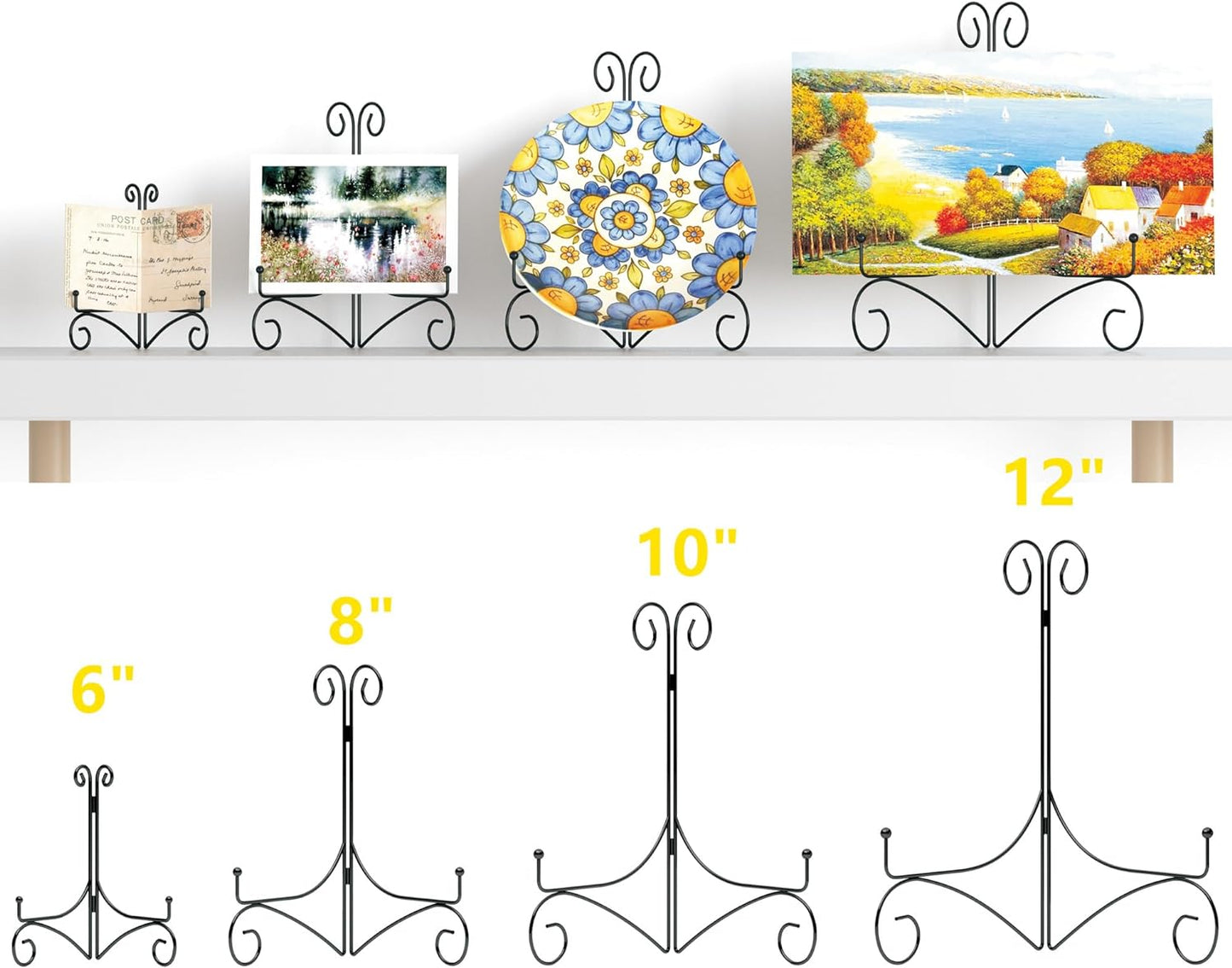 Iron Plate Stand for Display with Folding Design, Picture Stands for Tables, 12 Inch Large Easels for Displaying for Book, Art Piece, Photo and Platter, 12’’ Black