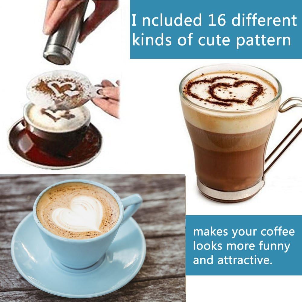 16Pcs Plastic Coffee Stencils Various Patterns Art DIY Mold Tools for Cappuccino Chocolate Latte Barista Template