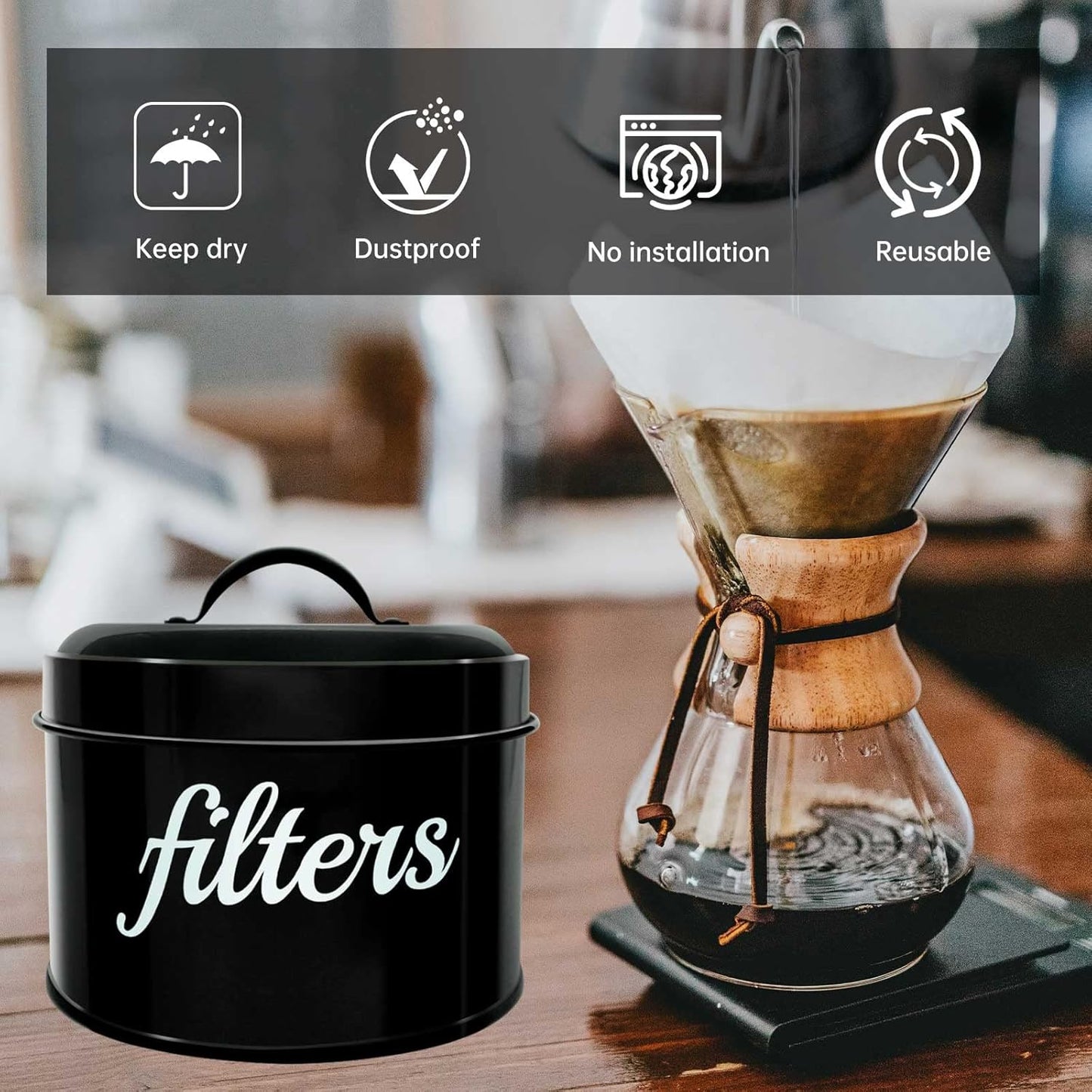 White Enamel Coffee Filter Holder with Lid - Rustic Farmhouse Distressed Coffee Bar Decor