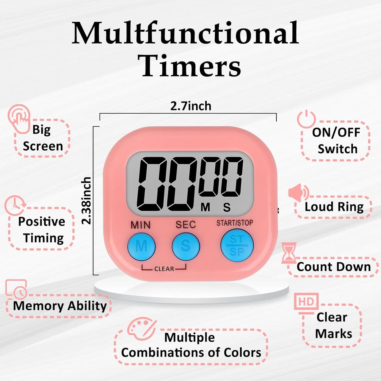 ZILLEEN Classroom Timer for Kids Teachers Digital Timers, Blue Pink 6 Pack