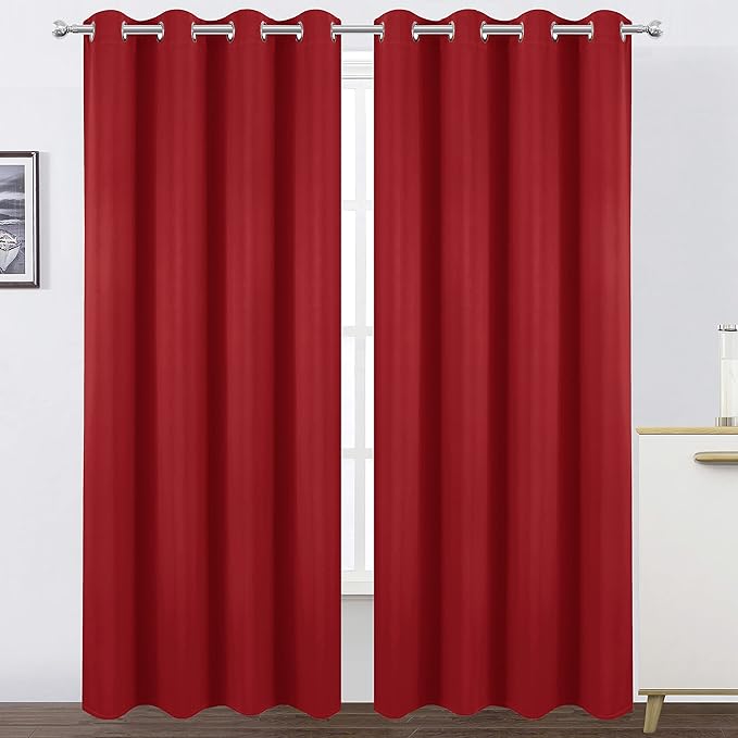 LEMOMO Blackout Curtains 66 x 95 inch/Bright Red Curtains Set of 2 by Lemomo