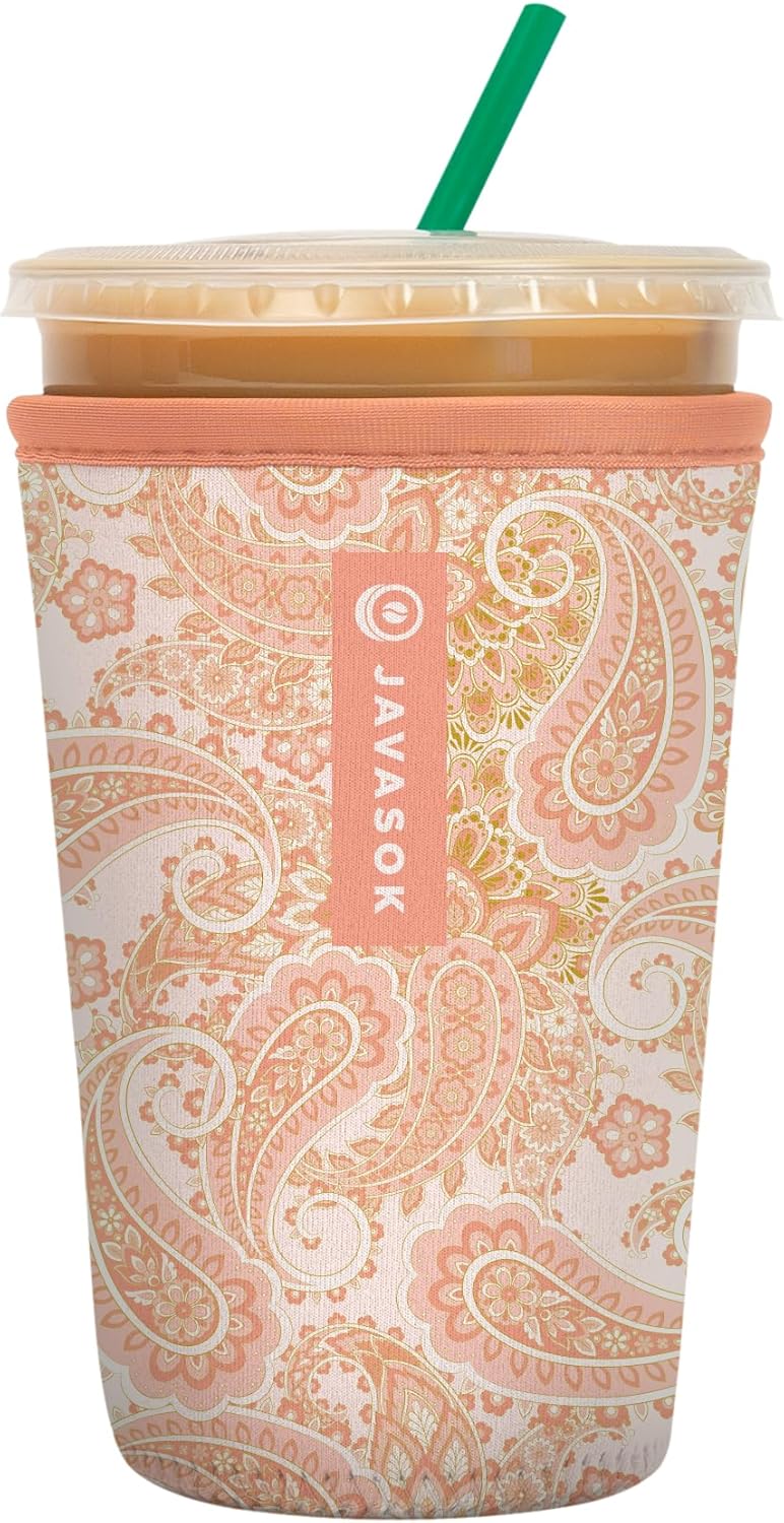 Sok It JavaSok Iced Coffee & Cold Soda Insulated Neoprene Cup Sleeve (Paisley Dreams, Medium: 22-28oz)