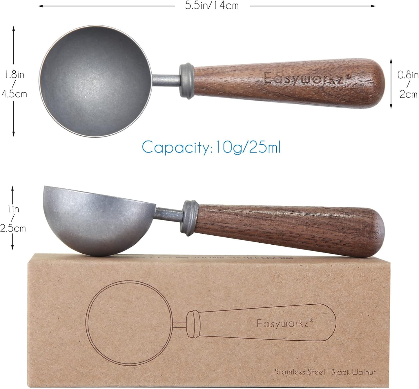 Easyworkz Retro Stainless Steel Coffee Spoon With Black Walnut Handle,10g - Measuring Spoon (Vintage)