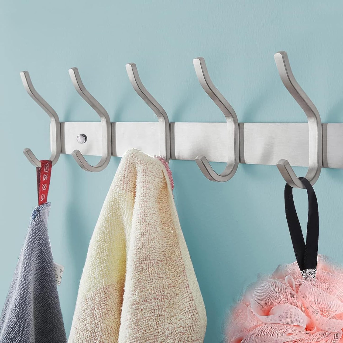 Wall Hooks Heavy Duty, 23 Inch Coat Rack Wall Mount with 8 Hooks, Silver Wall Hooks Hangers for Entryway, Bathroom - for Hanging Backpack, Bag, Coat, Purse, Hat, Towel, Clothes,2 Packs