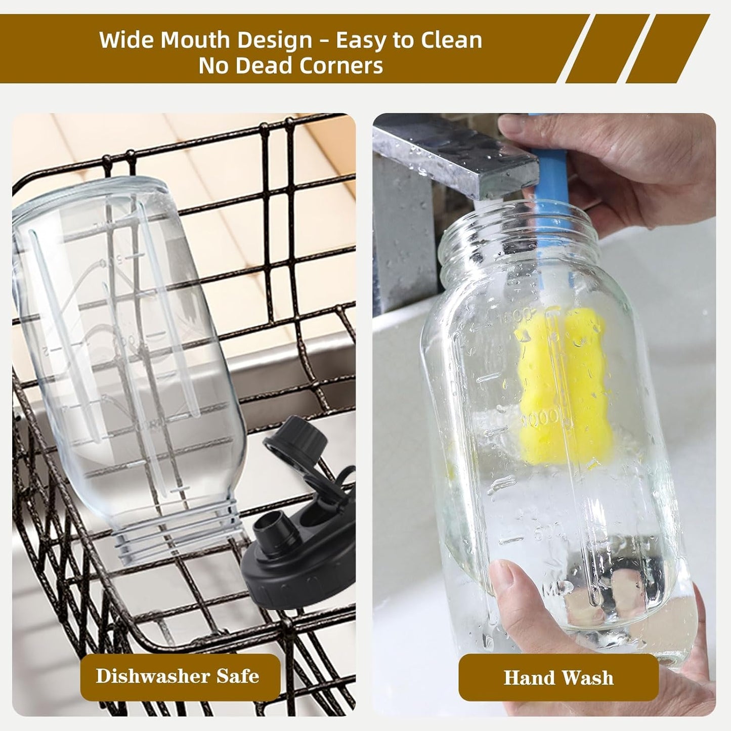 Glass Mason Jar Pitcher with Lid - 2 Quart (64 oz) Wide Mouth Water Jug, Set of 2 - BPA-free, Leak Proof - Sun & Iced Tea Pitcher, Cold Brew Coffee, Breast Milk Storage, Juice, Drink