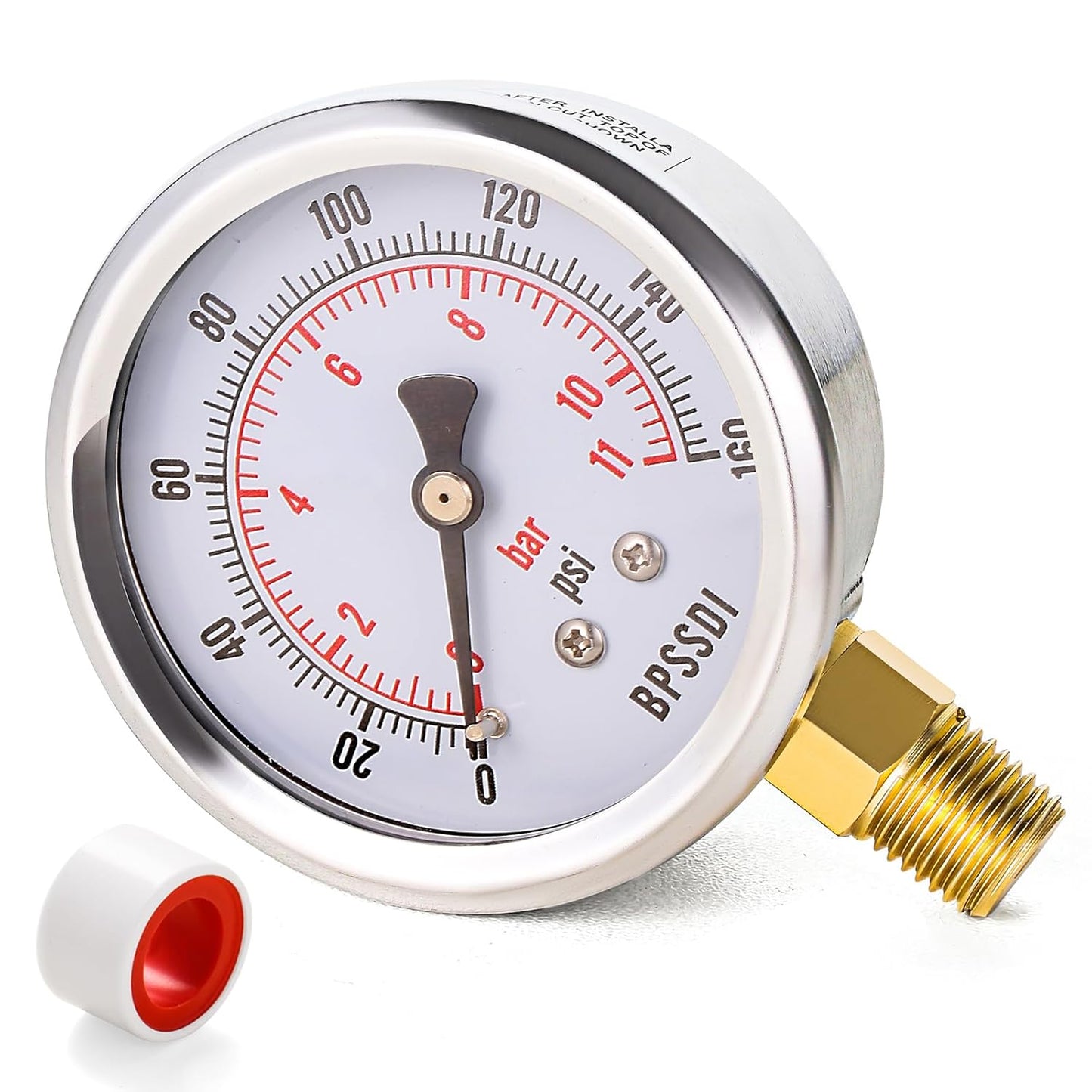 0-160 Psi Pressure Gauge, 2.5" Dial Size, 1/4" NPT Lower Mount, 304 Stainless Steel Case, Water Pressure Gauge Test for Water Pump, Pneumatic Air, RV Hose, Tank, Well Pump(with Tape)