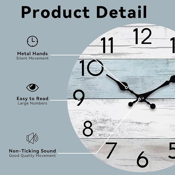 KECYET Wall Clock Silent Non-Ticking Wooden Clocks Battery Operated 8 Inch - Image 3