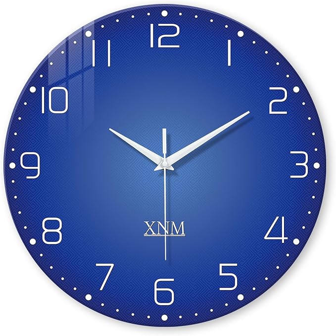 XNM Large Blue Glass Clocks Battery Operated 20 Inch Modern Minimalist Wall by XNMwallclock