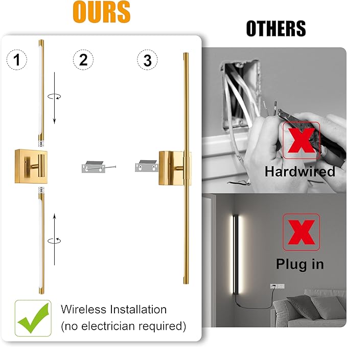 Morauroral 30″ Gold Battery Operated Wall Sconces Set of 2, Dimmable Wall - Image 5