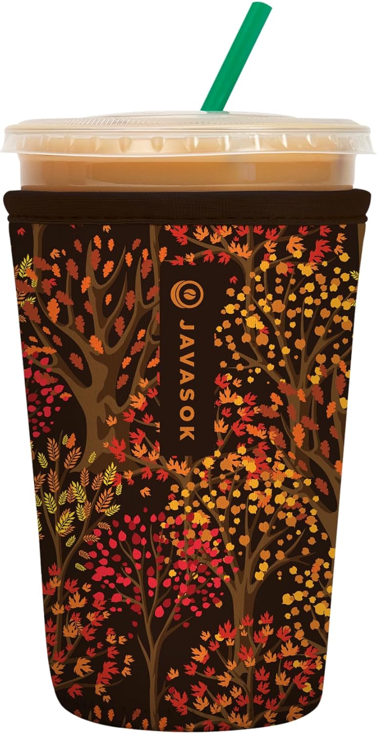 Sok It JavaSok Iced Coffee & Cold Soda Insulated Neoprene Cup Sleeve (Enchanted Autumn, Medium: 22-28oz)