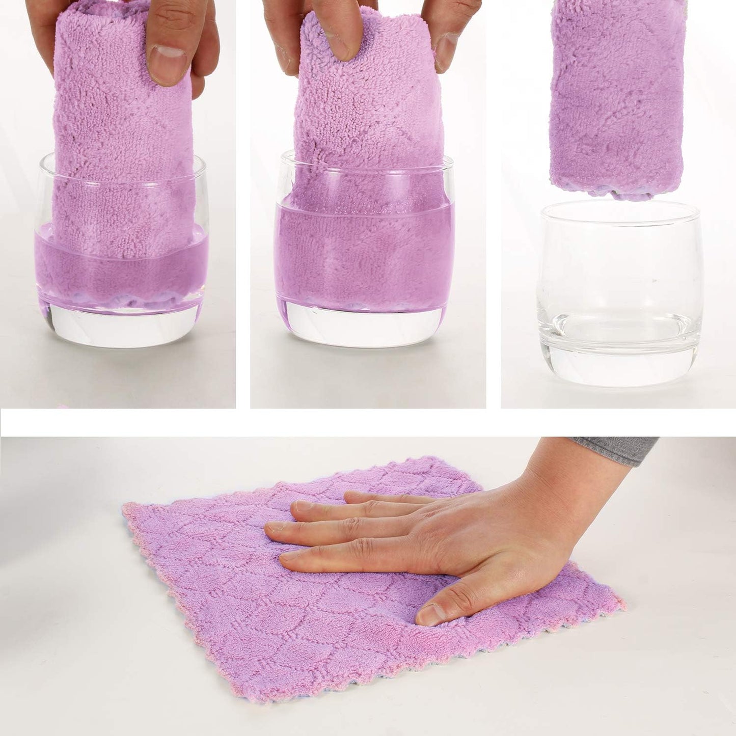 kimteny 12 Pack Dish Towels, 10x10 in Premium Dish Cloths, Super Absorbent Kitchen Towels Coral Velvet Dishcloths Nonstick Oil Fast Drying Washcloths (Purple-Grey)