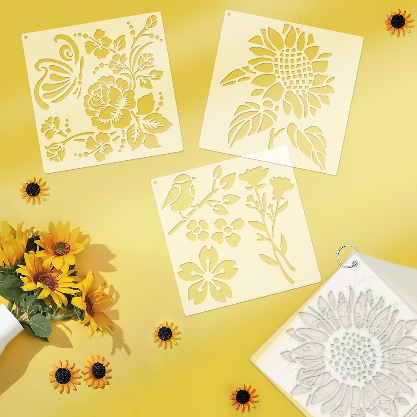 18 PCS Flower Painting Stencils Reusable Stencils for Painting on Wood Rocks Canvas Fabric Glass Pottery 6.5x6.5 Inch