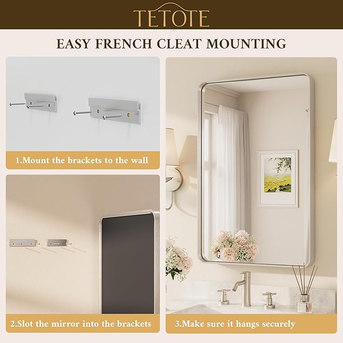TETOTE Brushed Nickel Bathroom Mirror 24 x 30 Inch - Image 7