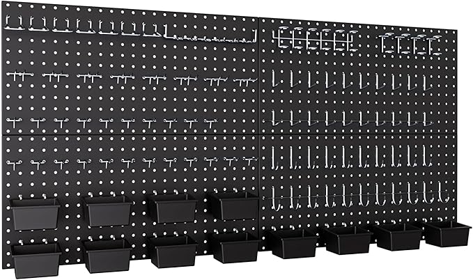 INCLY 158PCS Metal Pegboard Wall Organizer, 48x24 Inch Black Pegboard Panels by INCLY