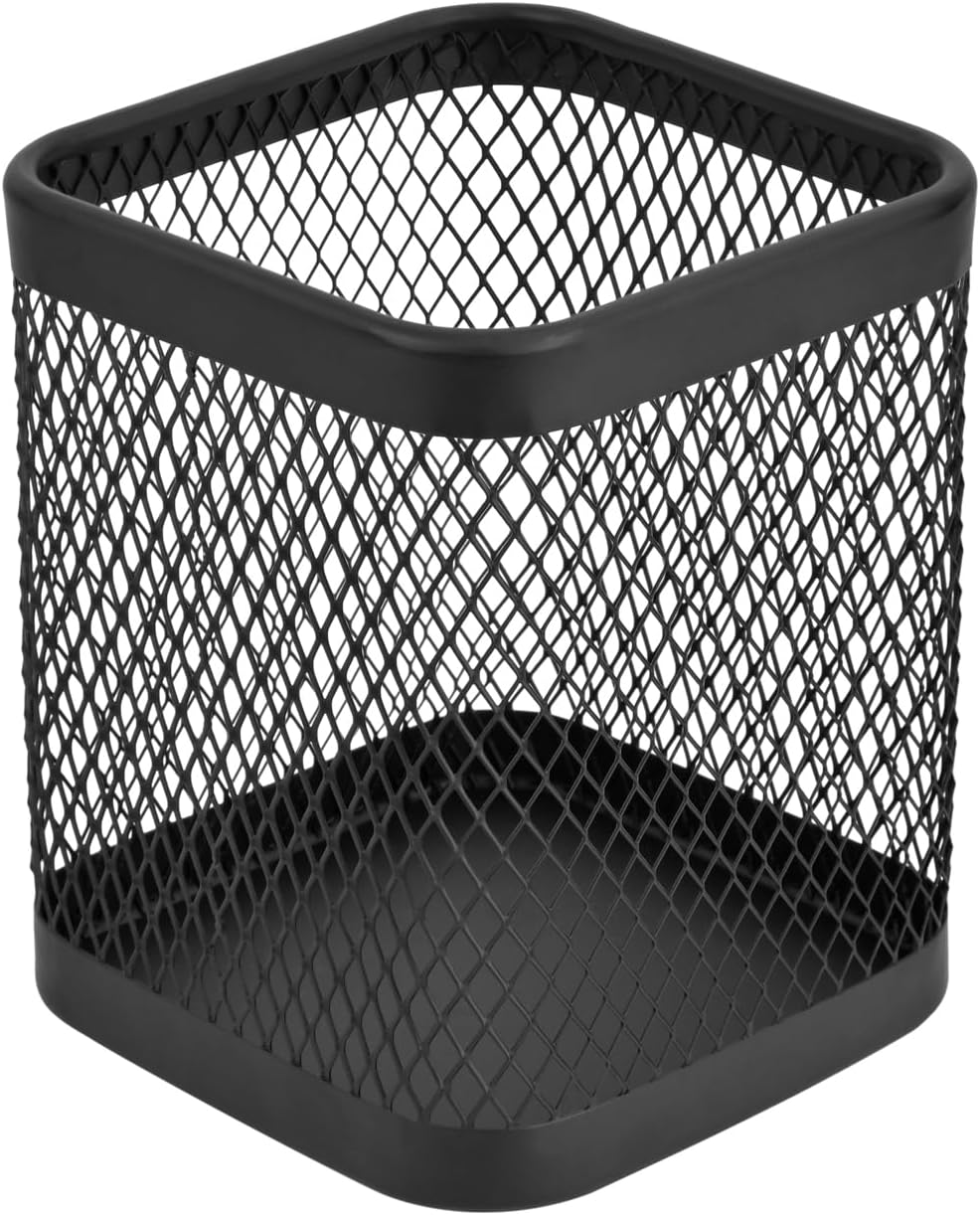 IBERG Rotating Utensil Holder & Coffee Pod Basket - 360° Spinning Base Mesh Metal Organizer for Kitchen Tools (Black Square)