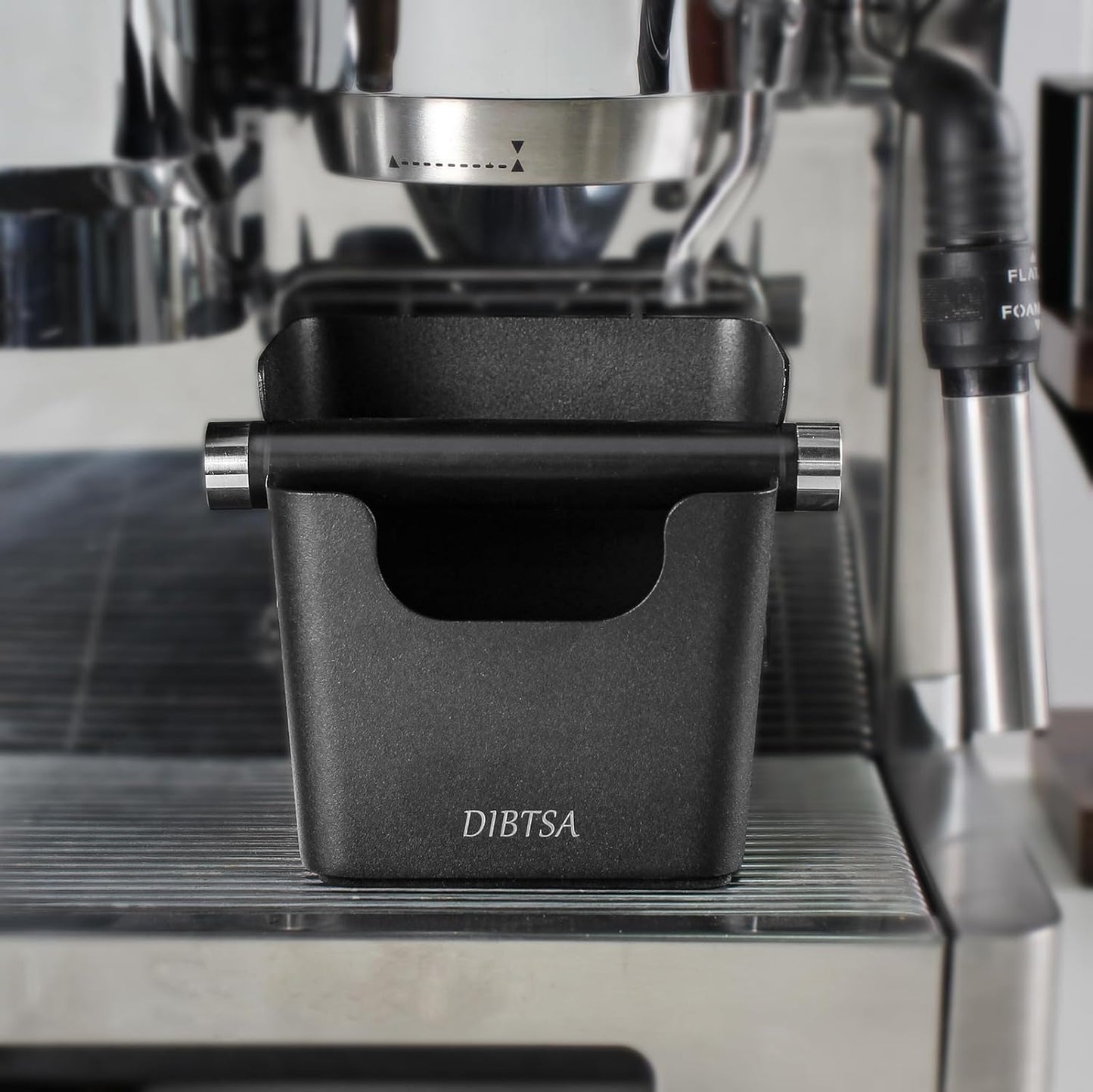 Knock Box Espresso, Stainless Steel Knock Box for Coffee Grounds, with Removable Rubber Bar and Anti-slip Pad, Small, Black