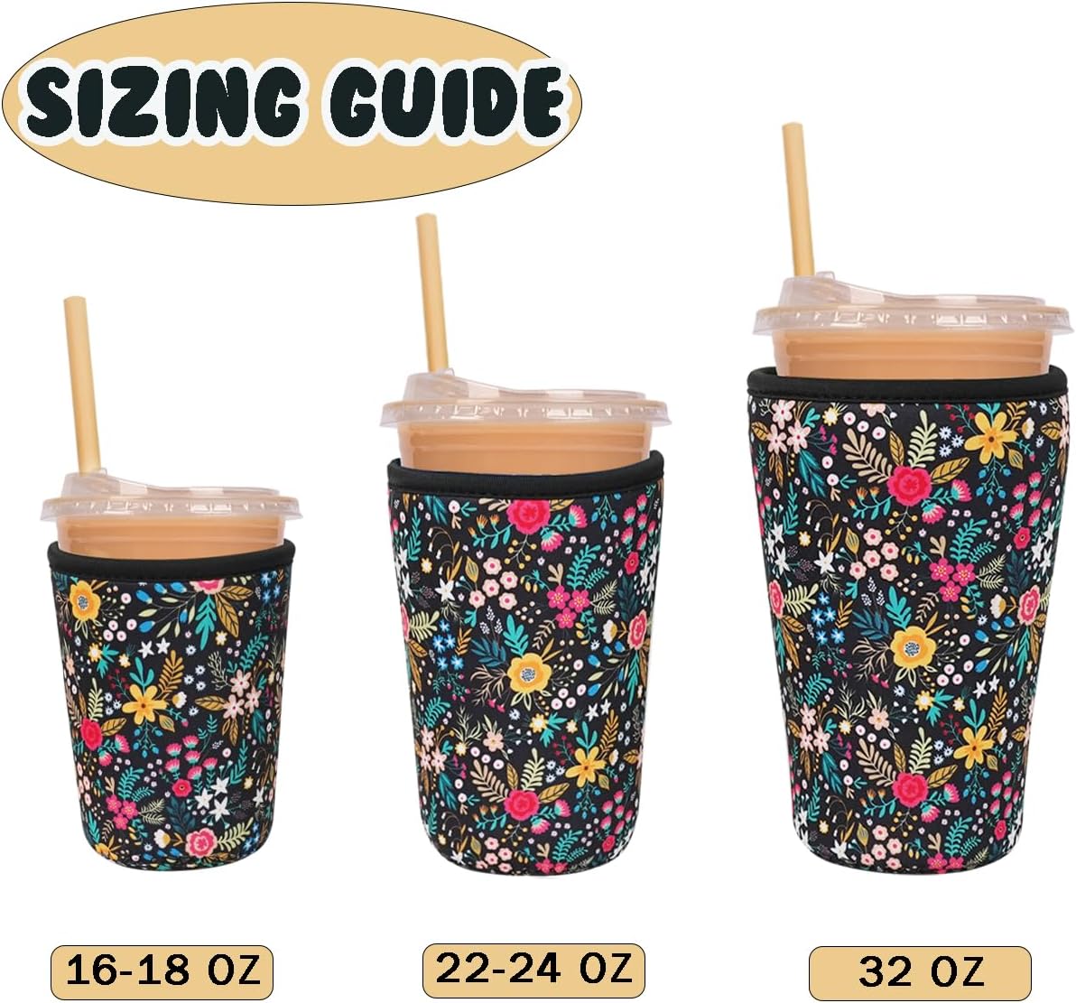 Reusable Insulated Neoprene Iced Coffee Cup Sleeve, Durable Drink Sleeve for Cold Beverages, Beverage Holder for Iced Coffee, Lush Blossom