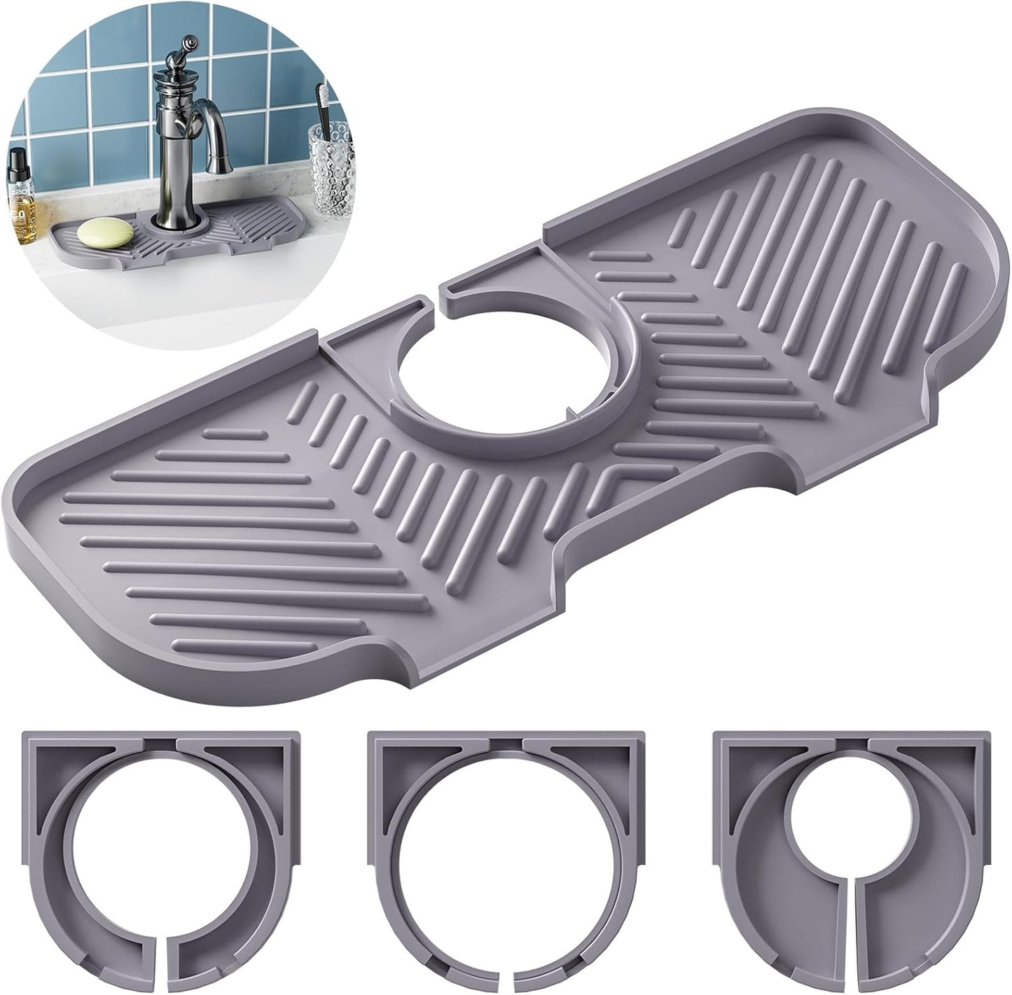 Faucet Mat for Kitchen Sink，6° Slope Sink Splash Guard，Splash Guard for Kitchen Sink，Kitchen Sink Splash Guard for Dish Soap Sponge Holder，Silicone Faucet Guard & Draining Mat-Purple