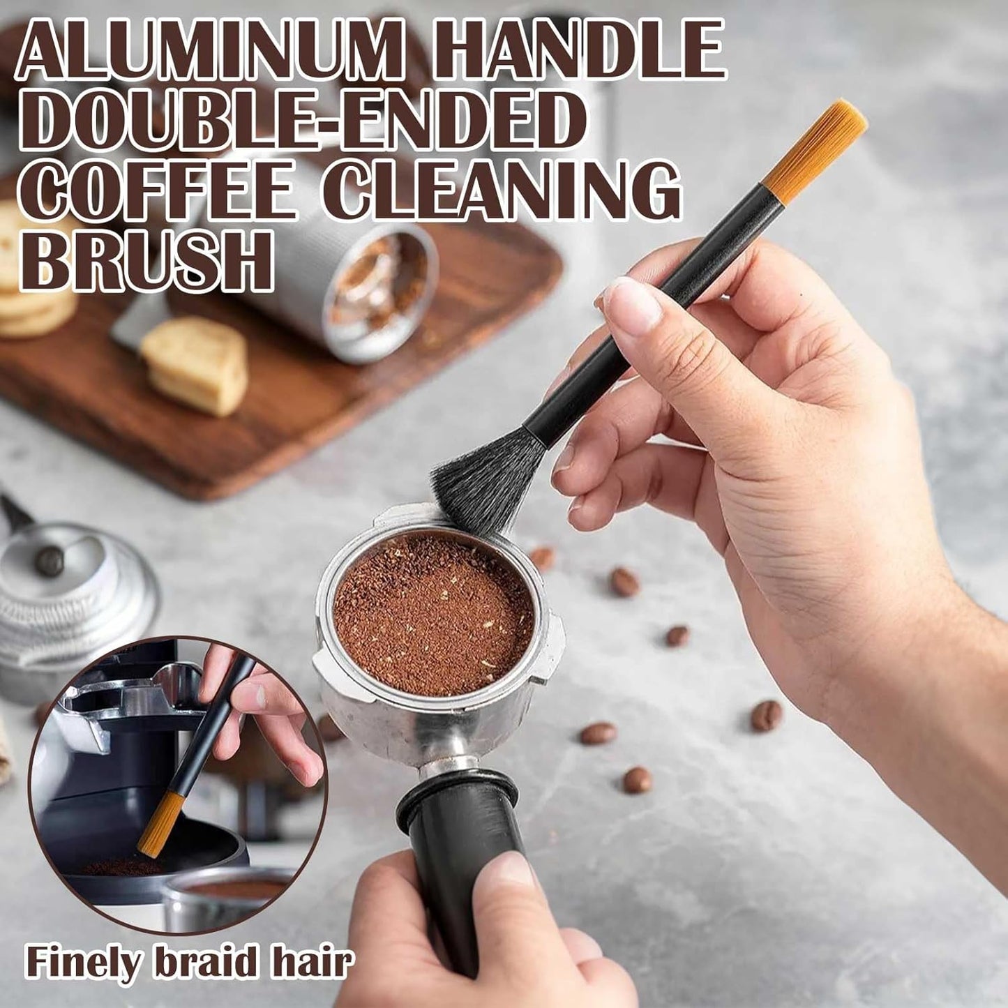 2PCS Coffee Brush Grinder Cleaner, Espresso Cleaning Barista Brush Used on Group Heads Shower Screen Portafilter Scoop Tamper