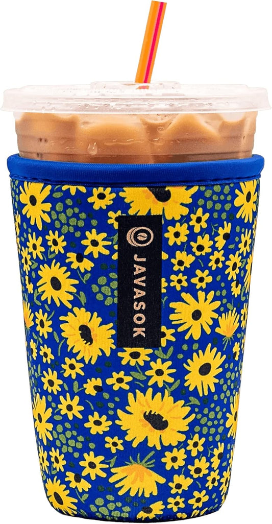 Sok It JavaSok Iced Coffee & Cold Soda Insulated Neoprene Cup Sleeve (Yellow Daisies, Medium: 22-28oz)