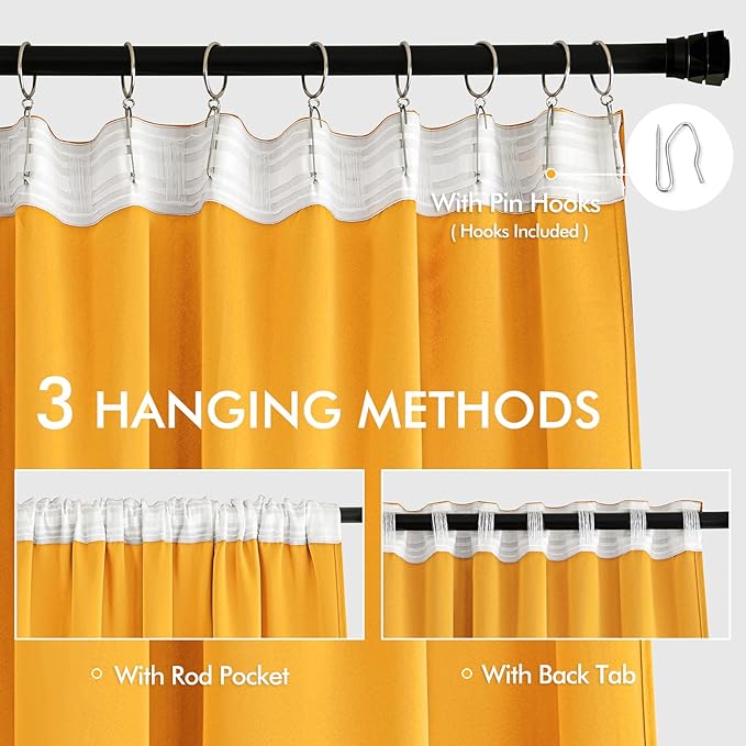 MIULEE Yellow Back Tab Blackout Curtains 84 Inch Length 2 Panels Set - Image 3