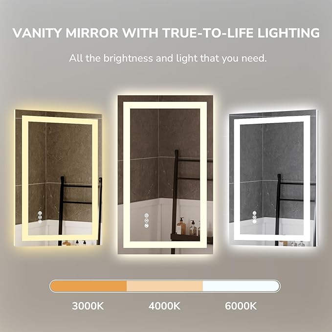 USHOWER LED Bathroom Mirror 24x32 Inch Tempered Glass - Image 4