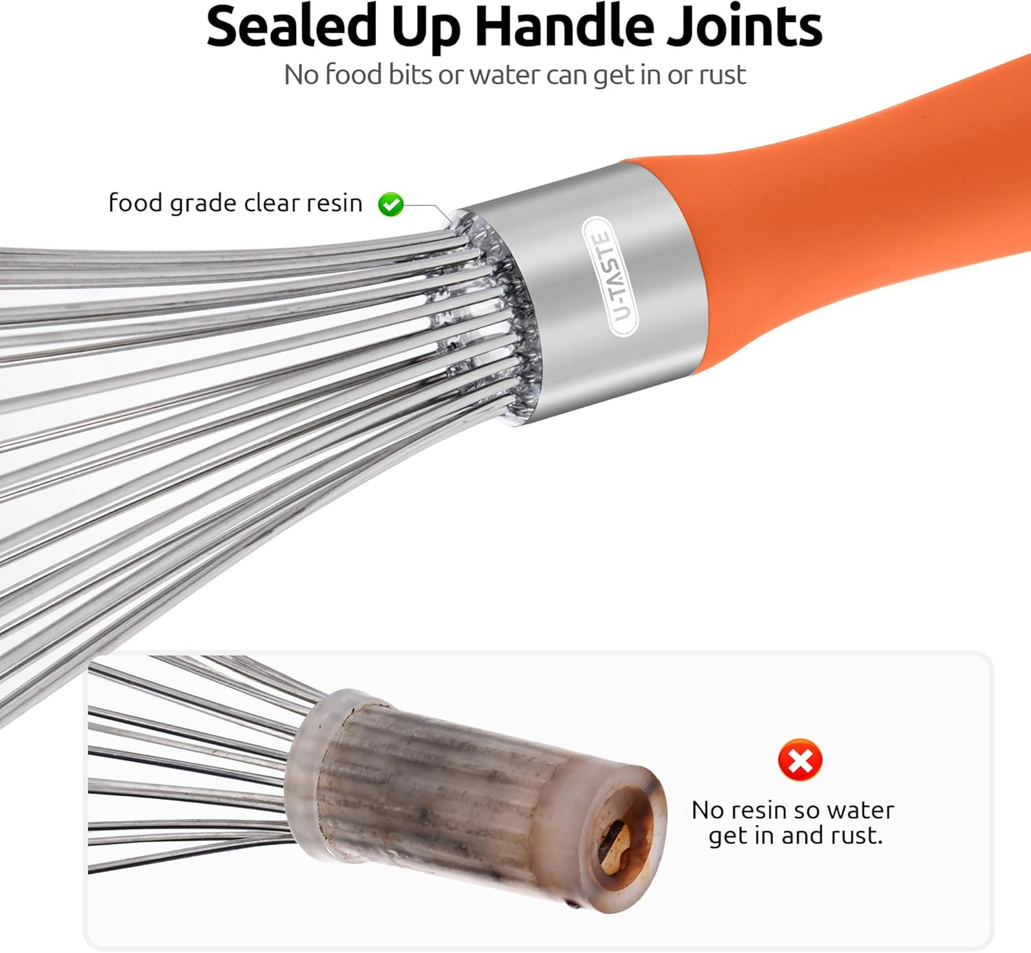 U-Taste Balloon Whisk for Cooking: 18/10 Stainless Steel Kitchen Wire Whisk, Medium Heavy Duty Egg Beater, Manual Baking Mixing Tool with 8 High Flex Wires for Stirring, Blending Sauce (Orange)