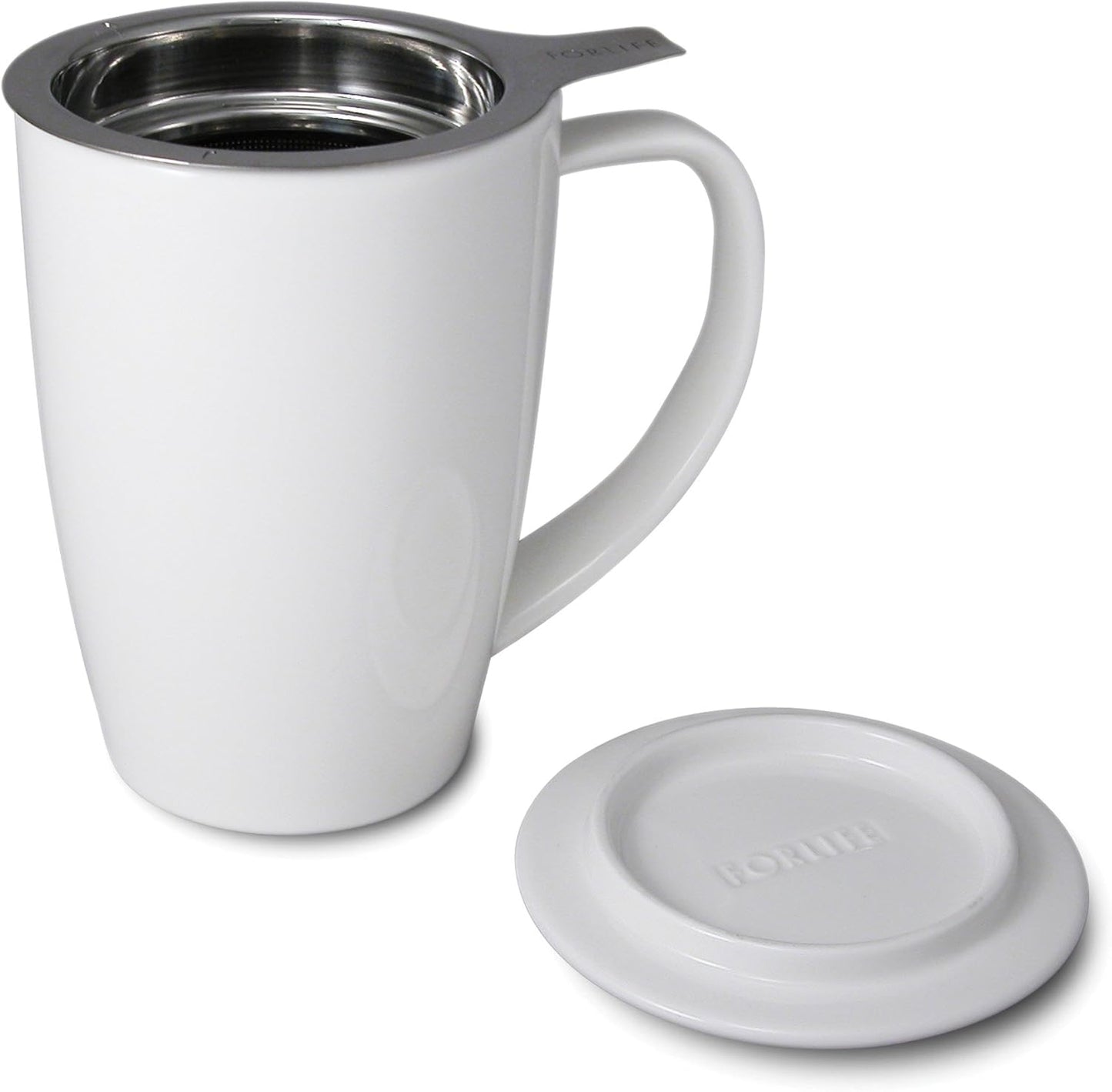 FORLIFE Curve Tall Tea Mug with Infuser and Lid 15 ounces, White
