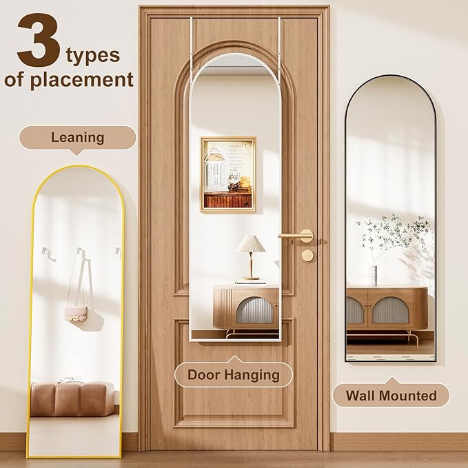 Rowjut Full Length Door Mirror, Wall Mounted Wall & 48"X14"Arched Behind Door - Image 5