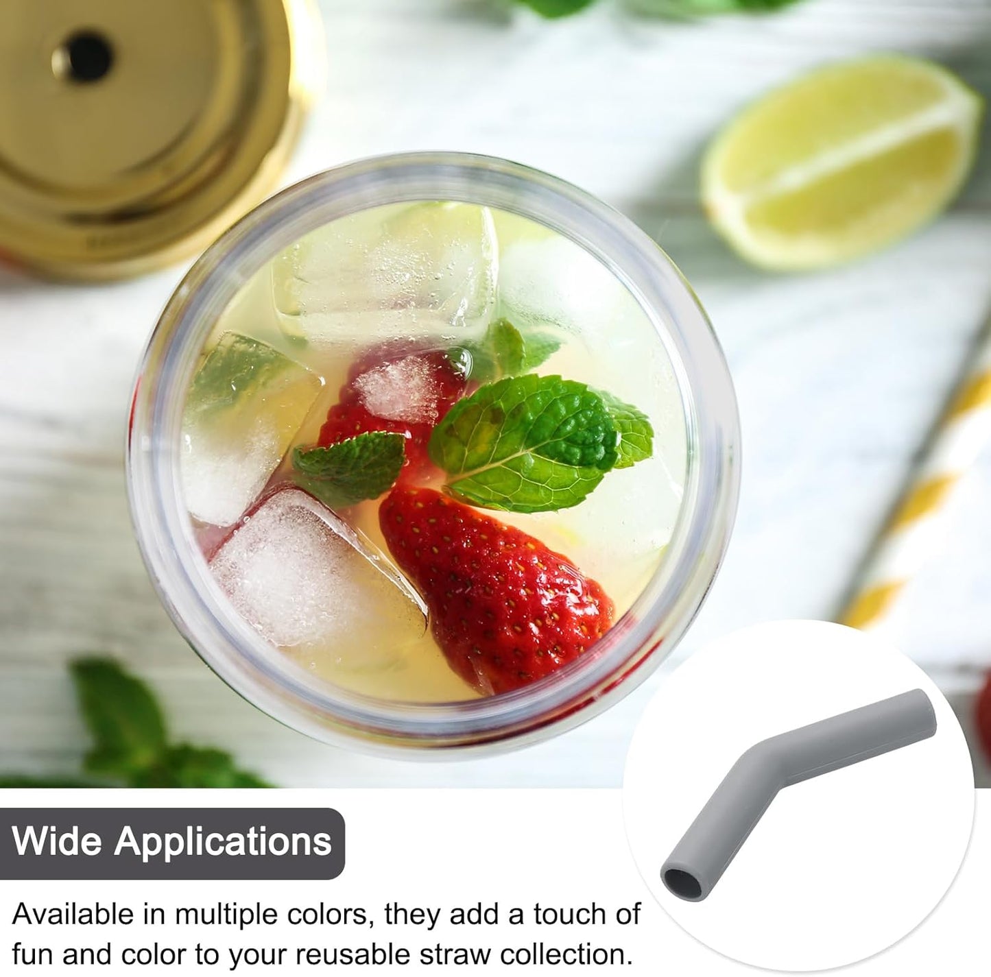 uxcell 4Pcs Silicone Straw Tips, Silicone Straw Elbows Tip, Soft Reusable Metal Straw Covers Fit for 10mm/0.39" OD Stainless Steel Straws, Grey