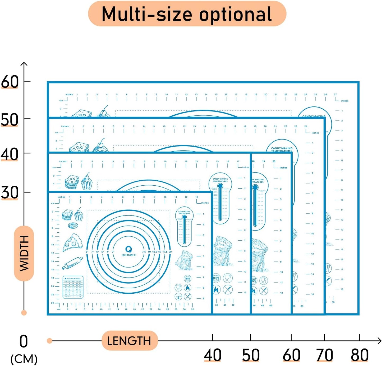 Silicone Baking Mat with Measurements, Pastry/Fondant/Dough Rolling Counter/Oven Liner Mat, 20''(W)28''(L) Blue