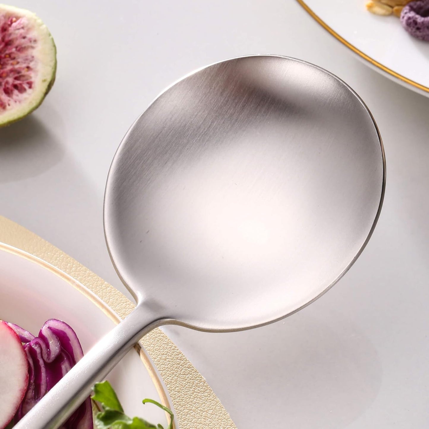 Lemeya Salad Serving Utensils,Serving Spoons Stainless Steel,2Pcs Long Handle Salad Servers 11.42 Inch,Salad Utensils for Serving,Matte Finish,Dishwasher Safe