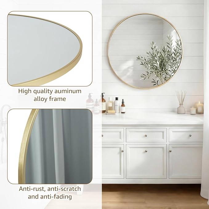 DUMOS 20 Inch Round Wall Mirror, Bathroom Mirror - Image 4