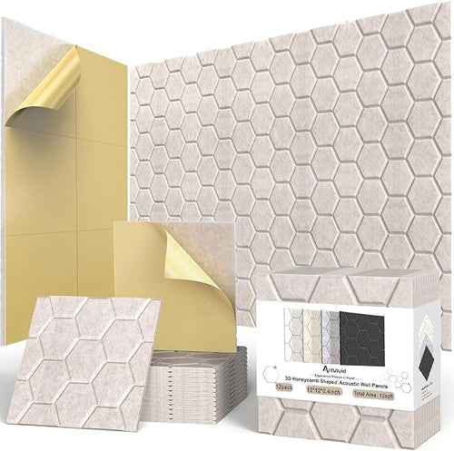 12Pack Acoustic Wall Panels, Honeycomb Self-Adhesive Sound Proof Foam Panels by ArtVivid