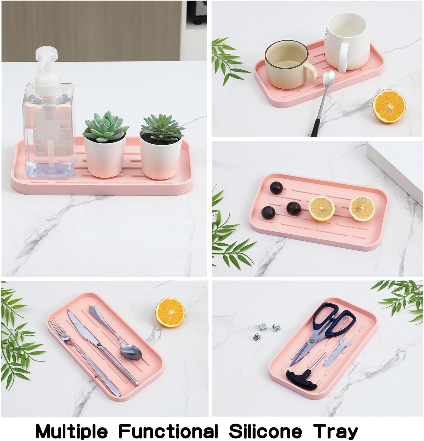Silicone Kitchen Sink Organizer Tray for Multiple Usage,Easy Clean,Eco-Friendly Sponges Holder for Kitchen Bathroom Counter or Sink,Dish Soap Dispenser,Scrubber,Bottle,Cup Pink 10”x 5.3”