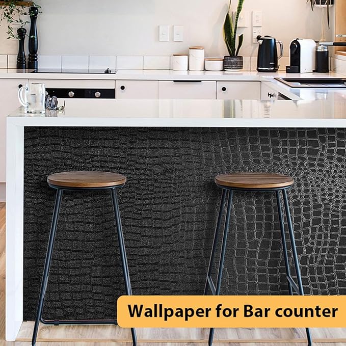 Arthome 17"×240" Black Crocodile Peel and Stick Wallpaper, Charcoal Black - Image 3